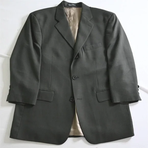 Vtg Alfani 40S 34x28 Olive Green 100% Wool Mens Jacket Pants Suit